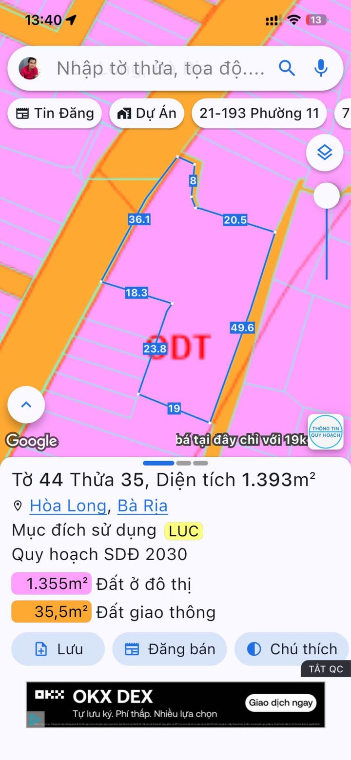 Đất nền Bà Rịa 1393m² giá 13 tỷ - 2 mặt tiền cực hiếm tại trung tâm!