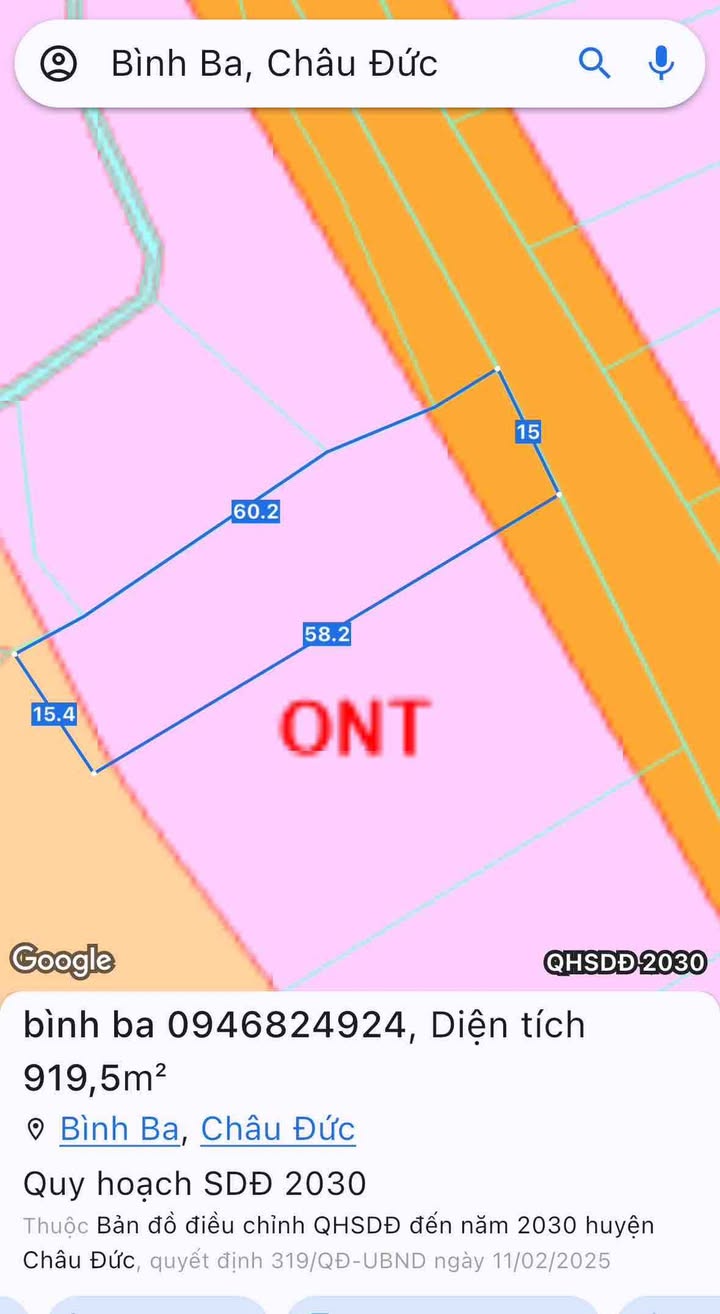 Đất nền Bình Ba Châu Đức 900m² giá 1.55 tỷ - Pháp lý rõ ràng, thương lượng tốt!