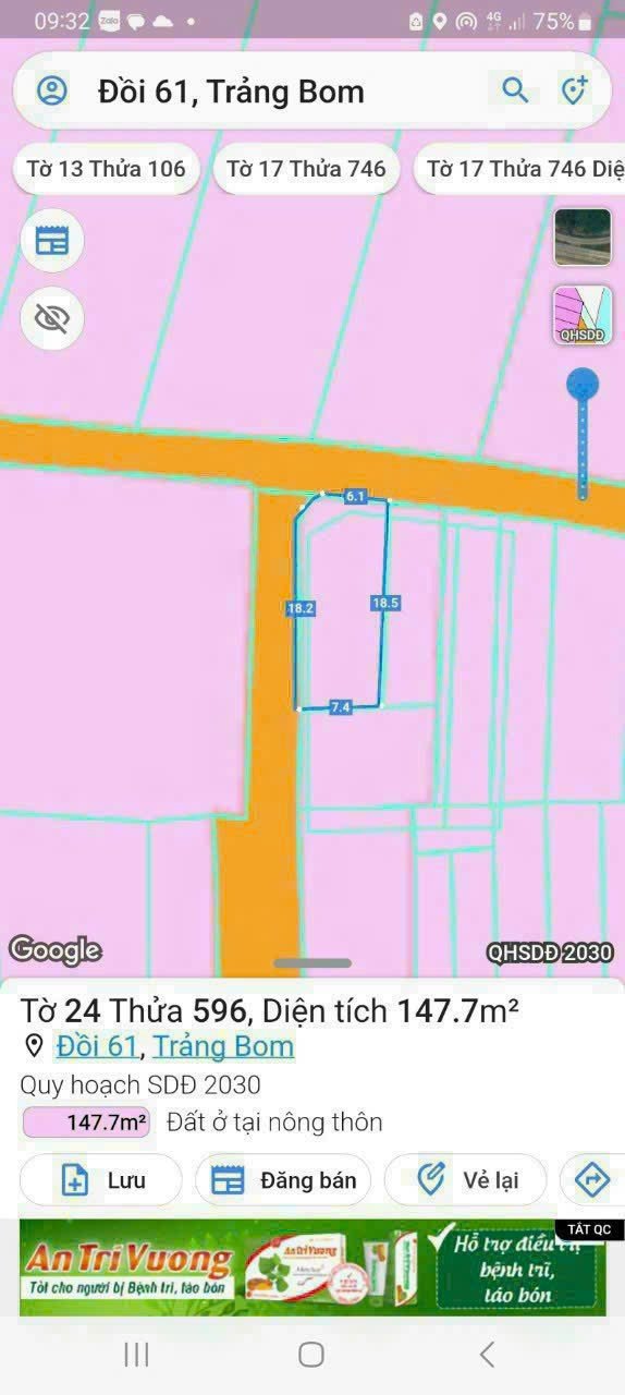 Đất nền Đồi 61 Trảng Bom 147m² giá 1.1 tỷ - Cần tiền bán gấp!