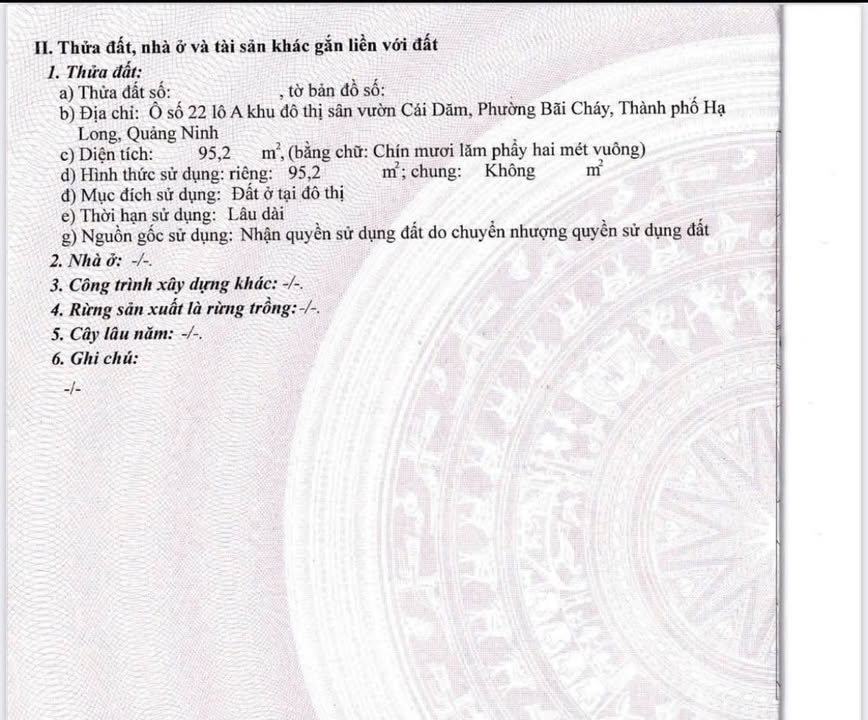 Đất nền Dự Án Sân Vườn Cái Dăm Hạ Long 95.2m² giá 10 tỷ - Sổ đỏ chính chủ!