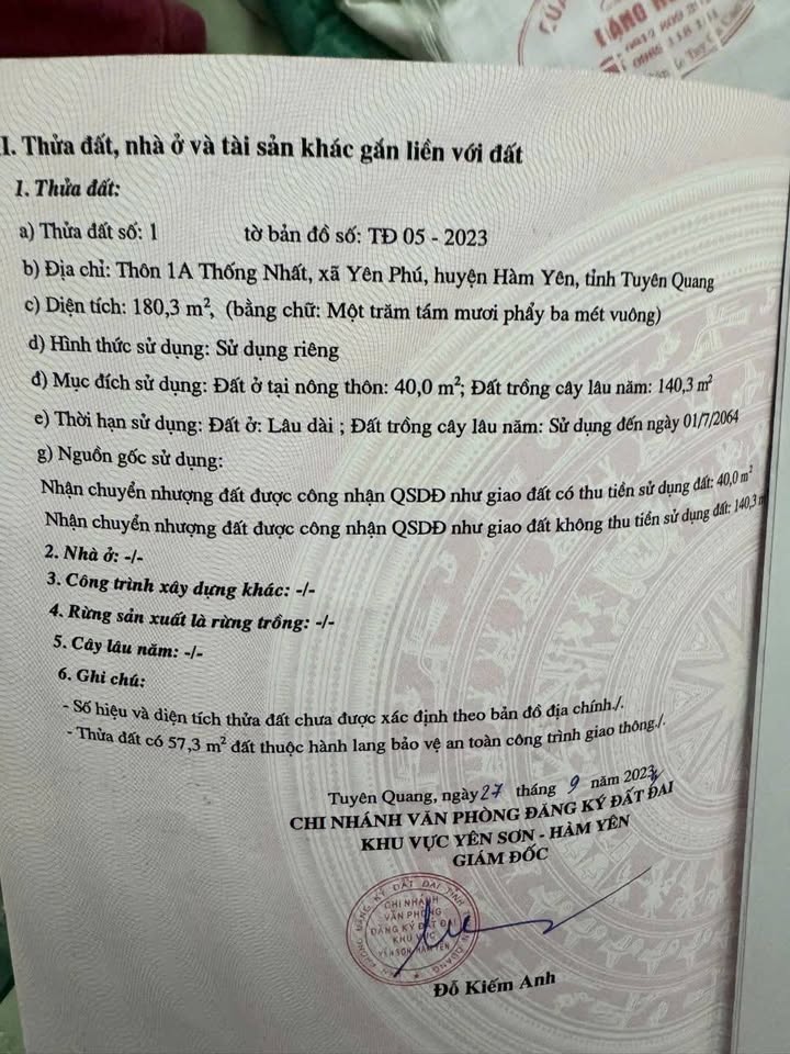 Đất nền Yên Phú, Hàm Yên 180m² giá 600 triệu - An ninh tốt, giao thông thuận lợi!