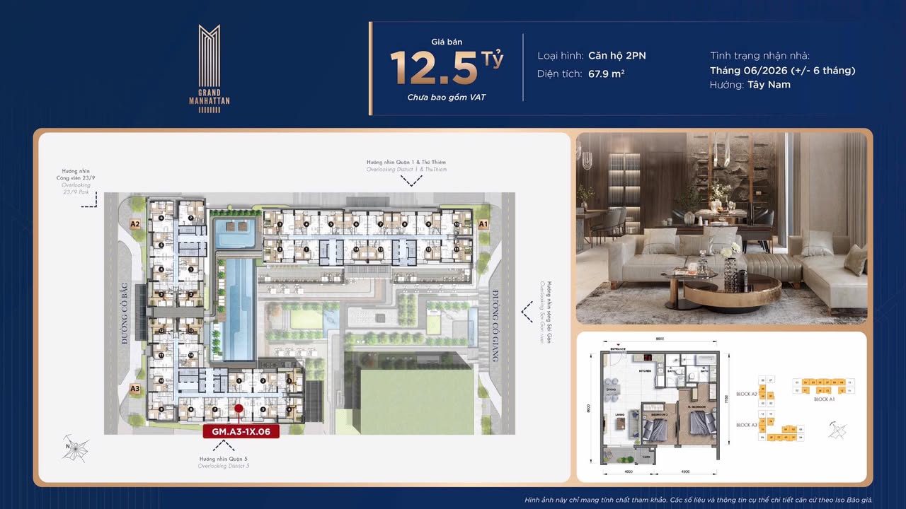 Căn hộ 2PN The Grand Manhattan Quận 1 67.9m² giá 12.5 tỷ - Đầu tư sinh lời vượt trội!