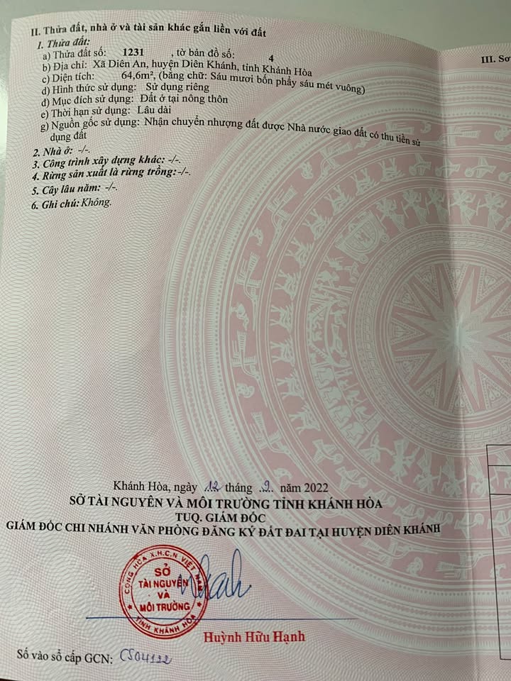 Đất thổ cư thôn An Ninh, Diên An 65m² giá 1.2 tỷ - Chính chủ bán gấp!