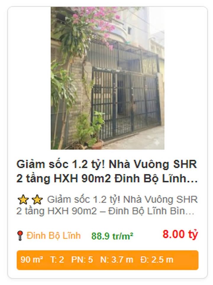 Nhà vuông 2 tầng Đinh Bộ Lĩnh 90m² giá thỏa thuận - Sổ hồng chính chủ!