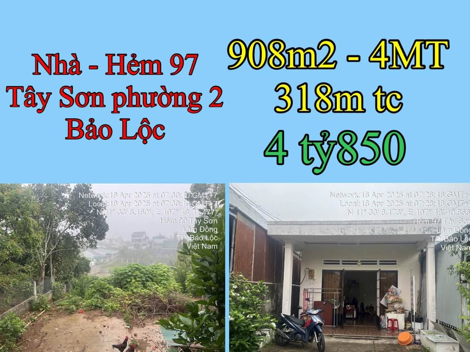 Nhà + Đất Sân Vườn Hẻm 97 Tây Sơn Bảo Lộc 908m² giá 4.85 tỷ - Không thể bỏ lỡ!