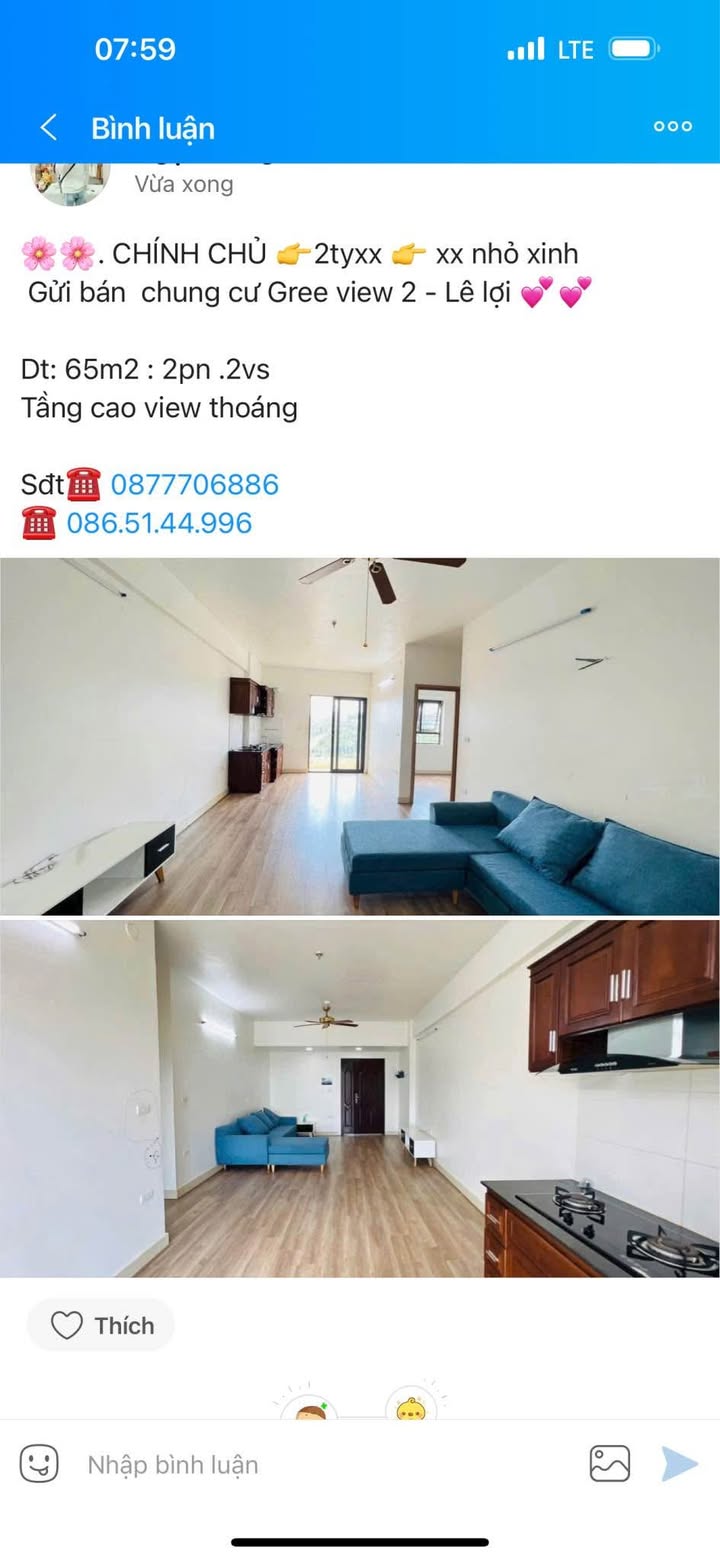 Căn hộ Gree View 2 Vinh 65m² giá 2 tỷ - Tầng cao view thoáng