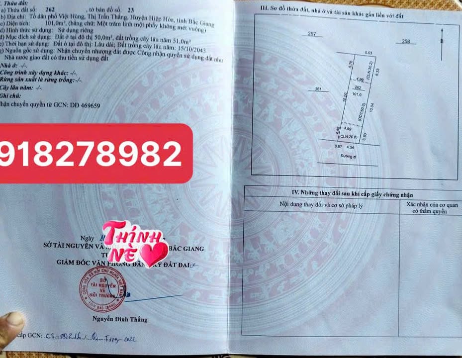 Lô đất đẹp tại Tổ dân phố Việt Hùng, Thị trấn Thắng, 101m² - Đầu tư sinh lời ngay!