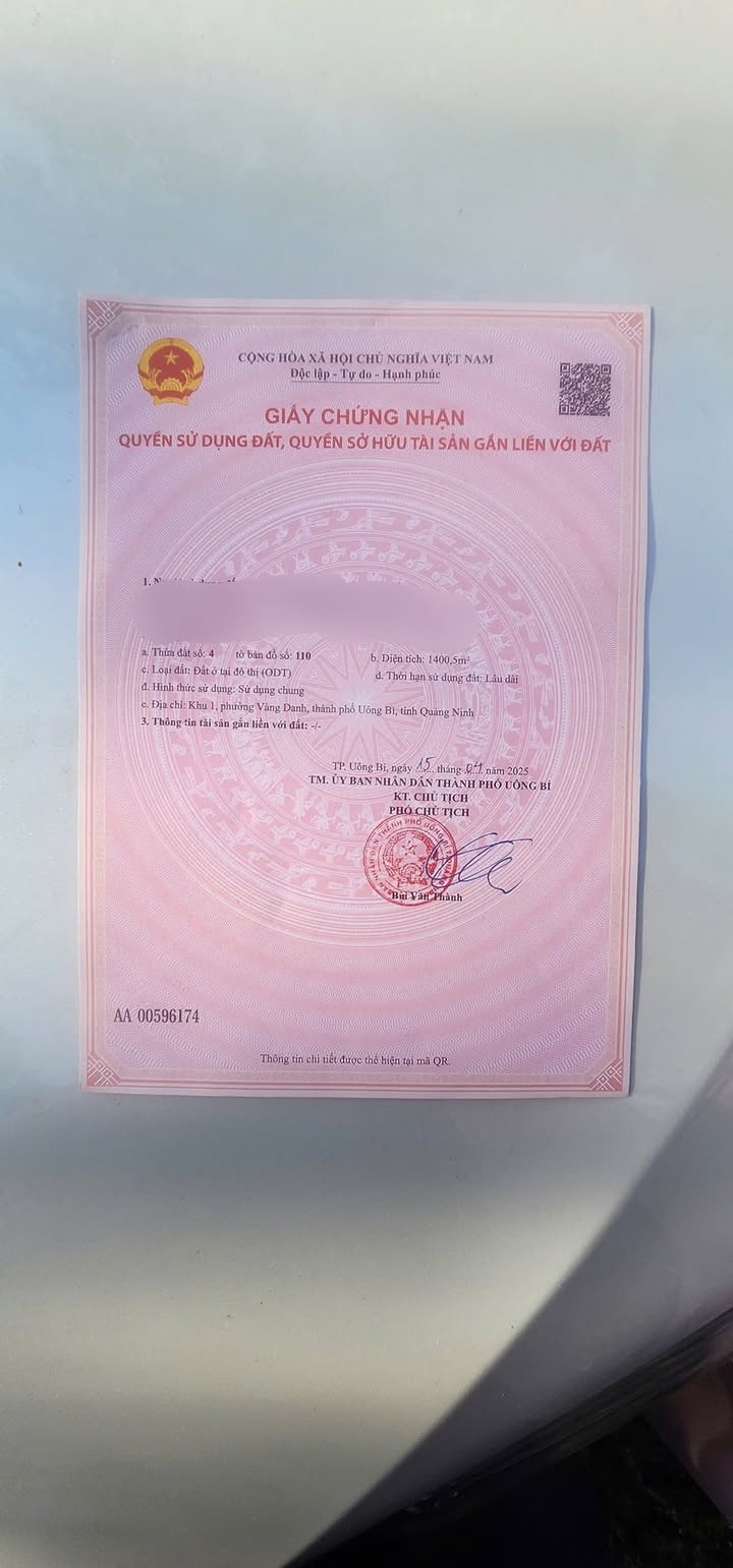 Đất thổ cư 1400.5m² tại Vàng Danh, Uông Bí - Sổ đỏ lâu dài, giá 9.1 tỷ