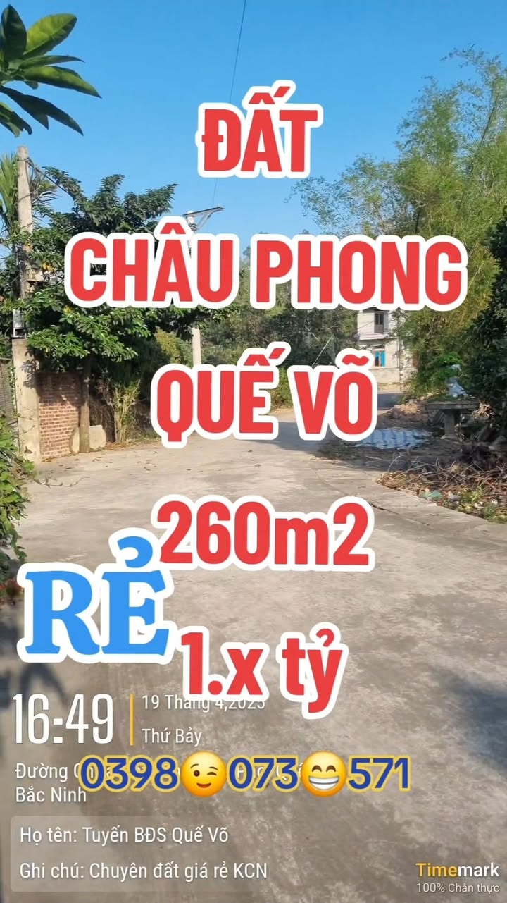 Đất nền Châu Phong, Quế Võ 260m² giá 1 tỷ - Cơ hội đầu tư sinh lời cao!