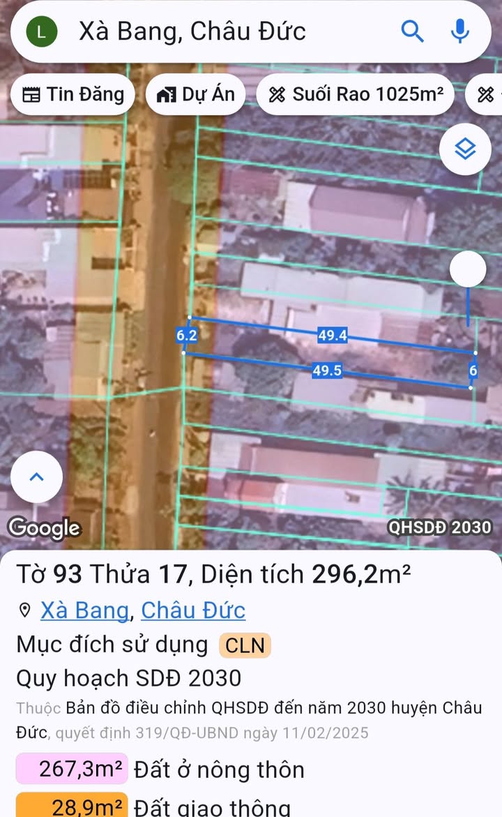 Đất nền Châu Đức 294m² giá 1.5 tỷ - Mặt tiền quy hoạch rộng rãi!