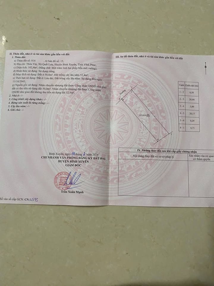 Đất đẹp xã Quất Lưu, Bình Xuyên 100.2m² giá chỉ 1.5 tỷ - Sổ đỏ chính chủ!