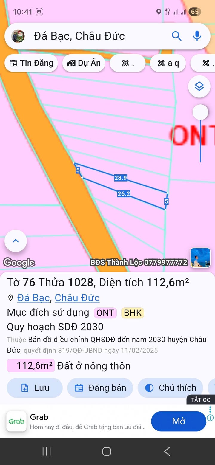 Đất thổ cư Đá Bạc, Châu Đức 112,6m² giá 520 triệu - Cơ hội đầu tư tuyệt vời!