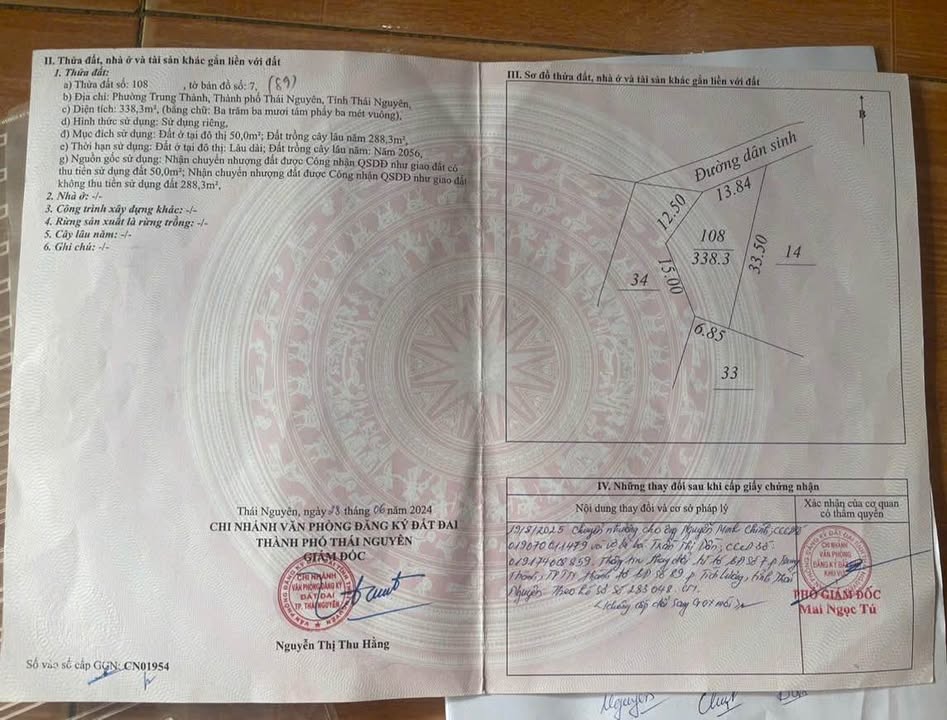 Đất thổ cư tại phường Trung Thành, Thái Nguyên 338m² giá 1.85 tỷ - Chính chủ cần bán gấp!