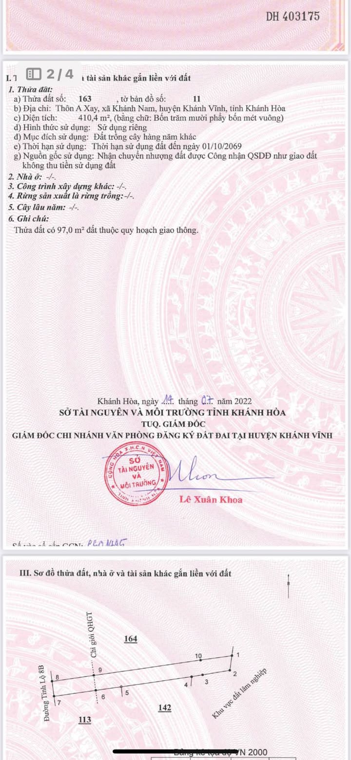 Đất nền Khánh Nam 401m² giá 359 triệu - Cơ hội đầu tư tuyệt vời!