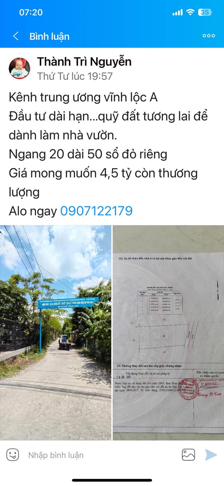 Đất nền Vĩnh Lộc A, Bình Chánh 1000m² giá 4.5 tỷ - Đầu tư dài hạn tiềm năng!