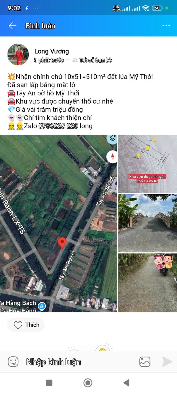 Đất nền Mỹ Thới, Long Xuyên 510m² giá thương lượng - Cơ hội đầu tư hấp dẫn!