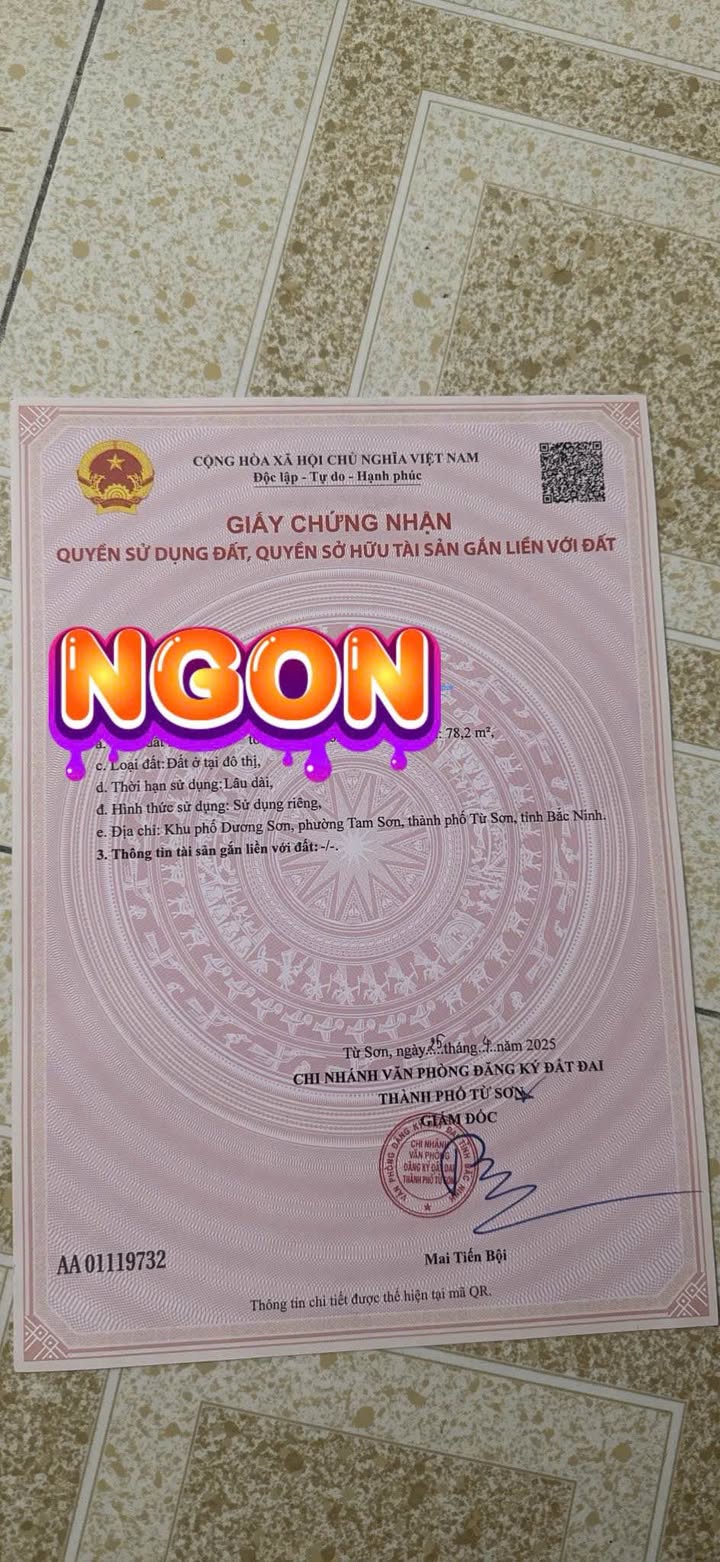 Đất Dương Sơn, Từ Sơn 78.2m² giá chỉ 1.5 tỷ - Sổ hồng chính chủ, đẹp long lanh!