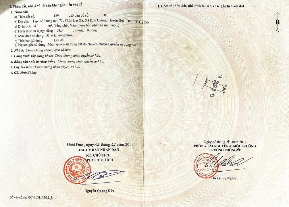 Đất nền chính chủ Khu tập thể quân đội TT75 - Kim Chung 54m² - Cơ hội đầu tư hấp dẫn!