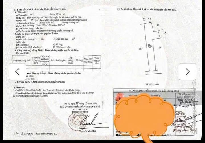 Đất thổ cư 200m² tại Tam Mỹ, Ba Vì 1.315m² giá 3.945 tỷ - Đầu tư lý tưởng!