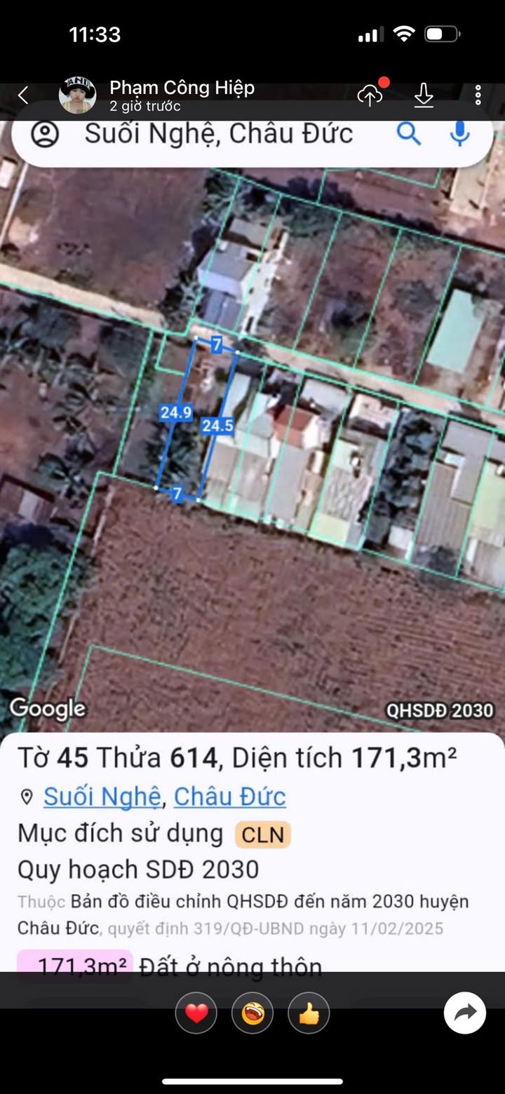 Đất thổ cư Suối Nghệ, Châu Đức 175m² giá 1.1 tỷ - Khu dân cư kín, tiện ích đầy đủ!