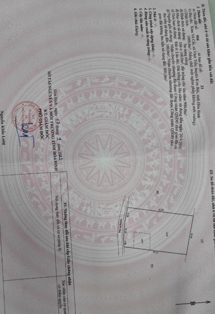 Đất thổ cư 100m² tại Vĩnh Tiến, Kim Bôi - Diện tích 1000m², giá thỏa thuận!