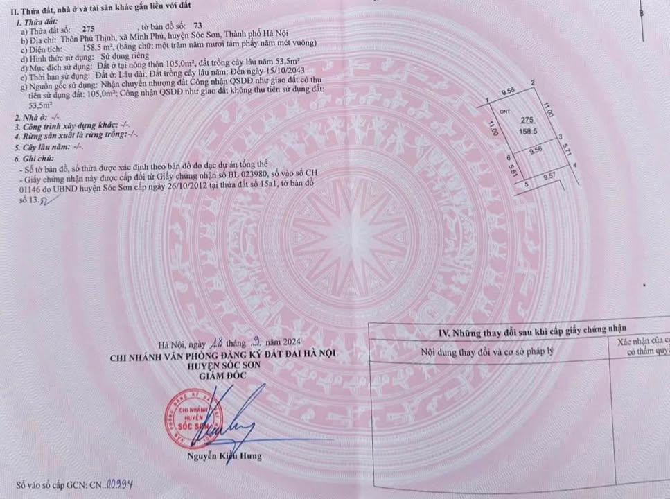 Đất thổ cư Thôn Phú Thịnh, Minh Phú, Sóc Sơn 158,5m² - Giá thỏa thuận hấp dẫn!