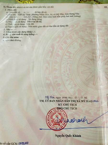 Đất nền Nhân Hòa, Mỹ Hào 104m² - Sổ đỏ chính chủ, giá đầu tư hấp dẫn!