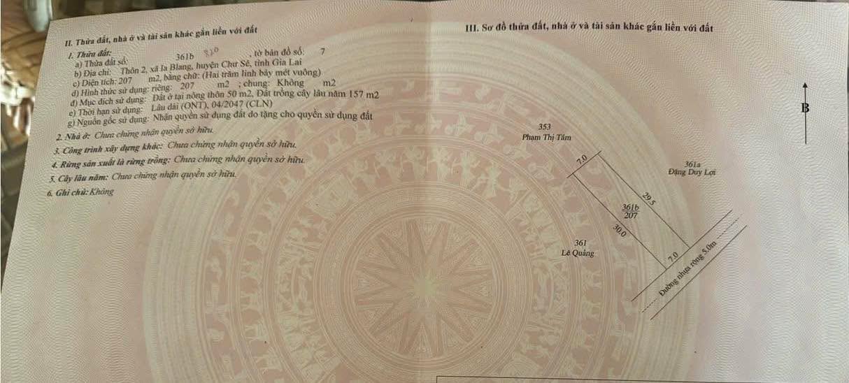 Đất thổ cư 210m² xã Ia Blang, huyện Chư Sê - Giá chỉ 420 triệu