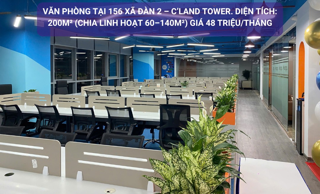 Văn phòng cho thuê tại C’LAND TOWER Đống Đa 200m² giá 48 triệu - Sàn đẹp, an ninh 24/7!
