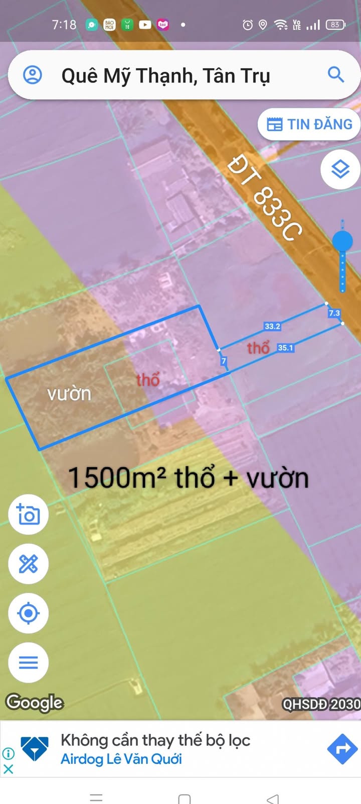Đất thổ cư mặt tiền tỉnh lộ 833C, xã Nhựt Tảo, 1500m² - Giá thương lượng hấp dẫn!