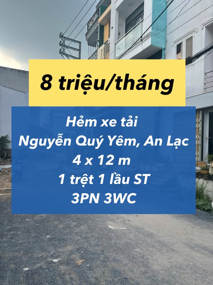Nhà nguyên căn hẻm Nguyễn Quý Yêm, Bình Tân 48m² chỉ 8 triệu - Thuận tiện cho gia đình!