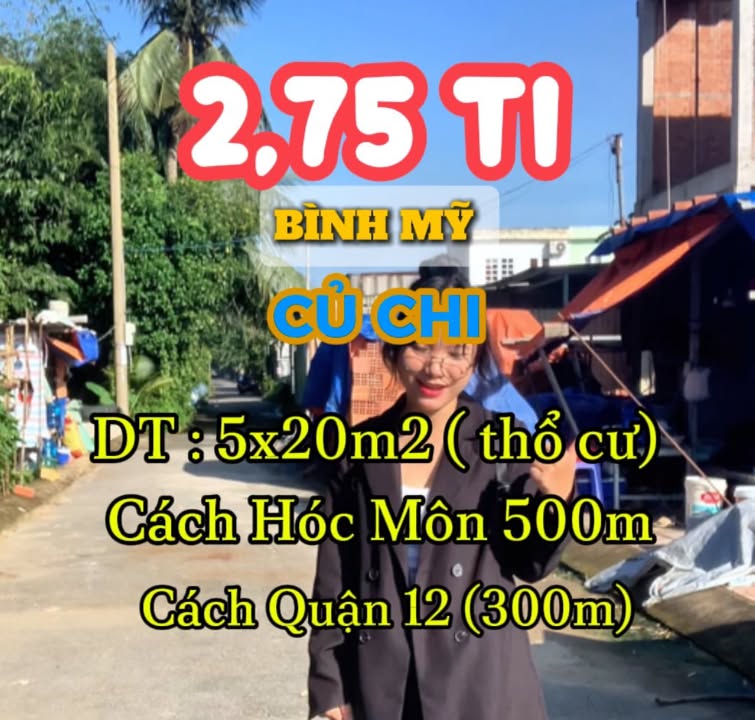 Đất nền Bình Mỹ, Củ Chi 100m² giá 2.75 tỷ - Xây dựng tự do ngay!