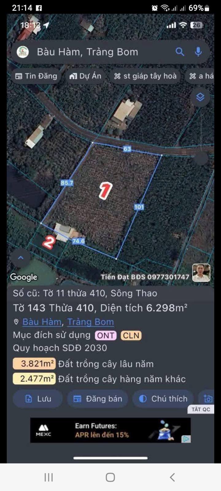 Đất nền Sông Thao Trảng Bom 7000m² giá 2.5 tỷ - Sổ riêng, thổ cư 300m²