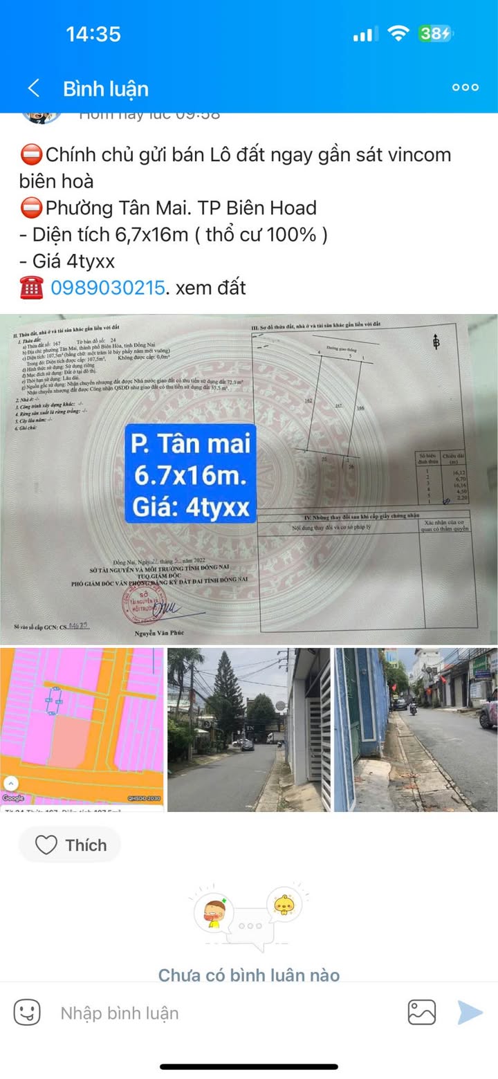 Lô đất phường Tân Mai, Biên Hòa 107m² giá 4 tỷ - Đầu tư lý tưởng!