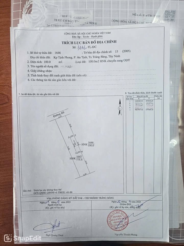 Đất thổ cư Trảng Bàng 840m² giá 2.16 tỷ - Pháp lý rõ ràng, sẵn sàng giao dịch!