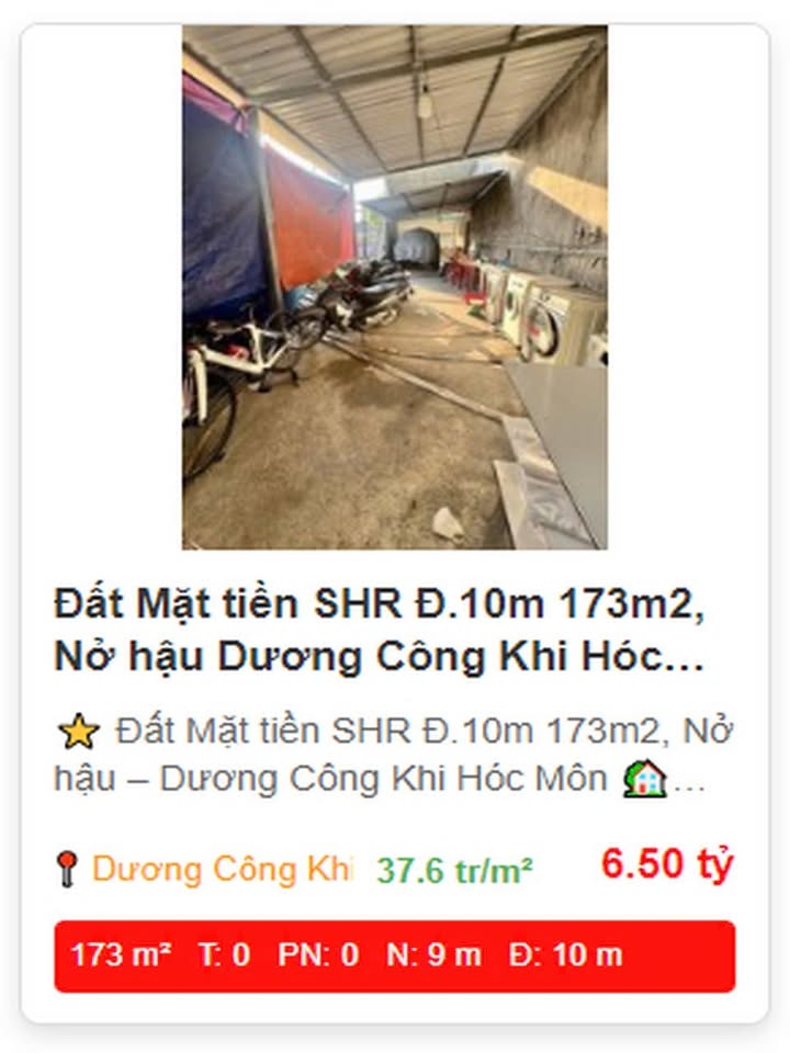 Đất mặt tiền Dương Công Khi, Hóc Môn 173m² giá thỏa thuận - Nở hậu, cơ hội đầu tư hấp dẫn!