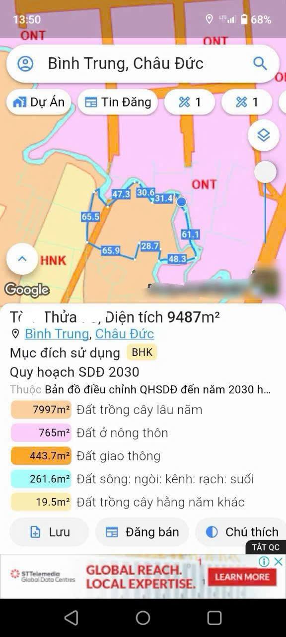 Đất nền Bình Trung Châu Đức 9487m² giá 4.3 tỷ - Cơ hội đầu tư hấp dẫn!