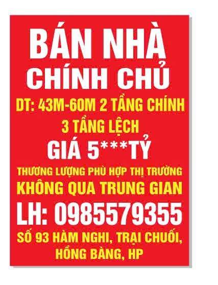 Nhà 2 Tầng Chính Chủ Bán Gấp - 93 Hàm Nghi, Hải Phòng - Giá Thỏa Thuận