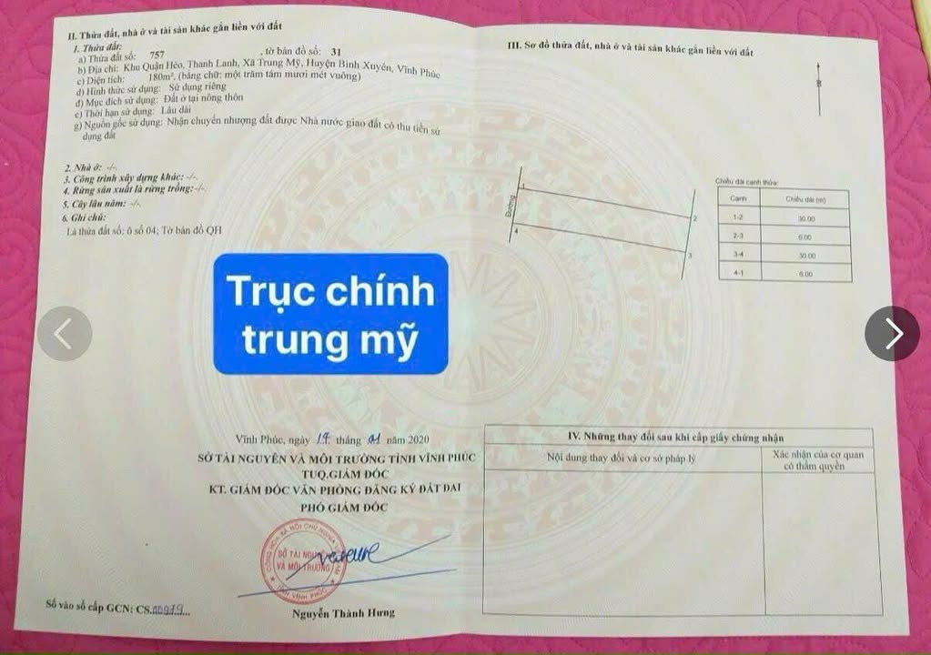 Lô đất 180m² tại Trung Mỹ, Bình Xuyên - Sổ đỏ chính chủ, giá thương lượng!