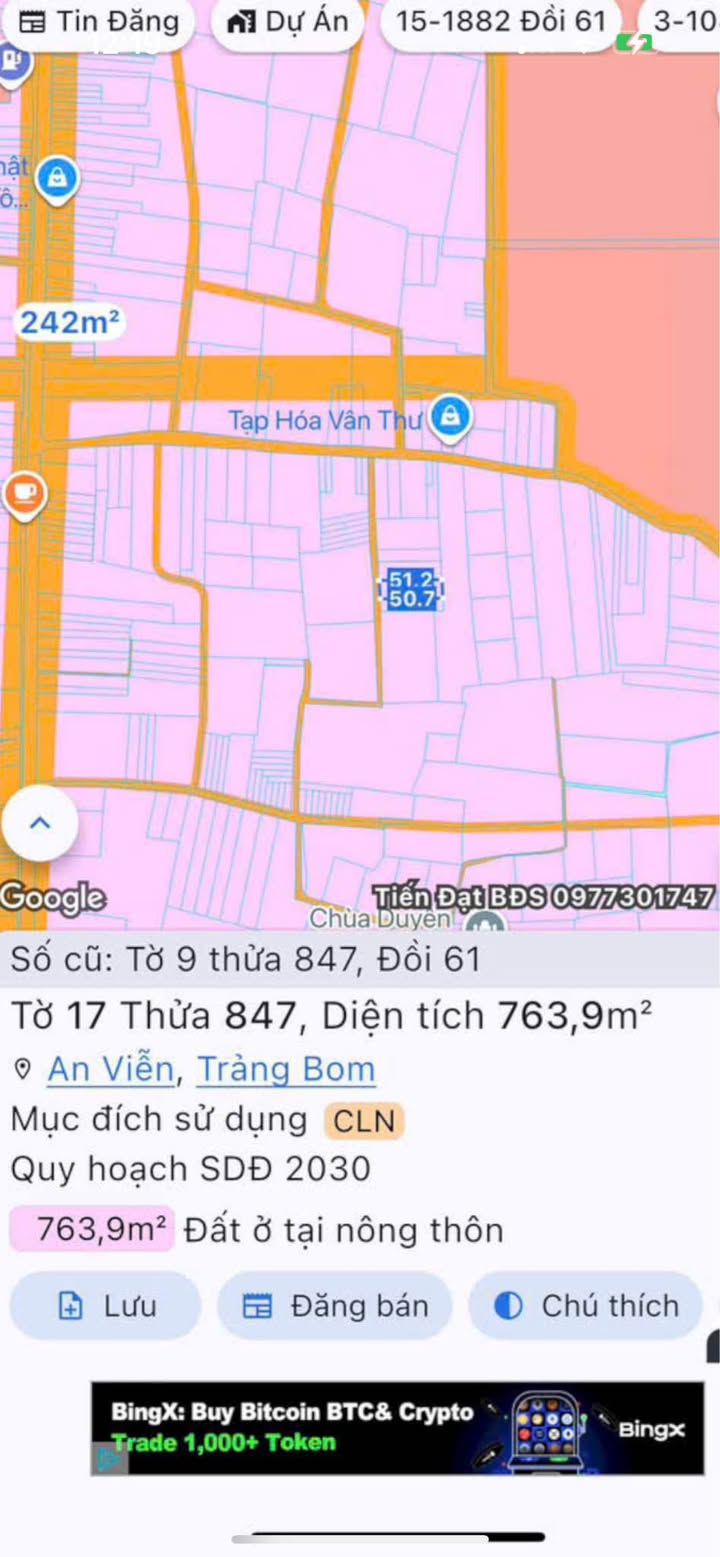 Đất nền Ấp Tân Đạt, xã Đồi 61, diện tích 518m² giá chỉ 1.6 tỷ - Sổ đỏ chính chủ!