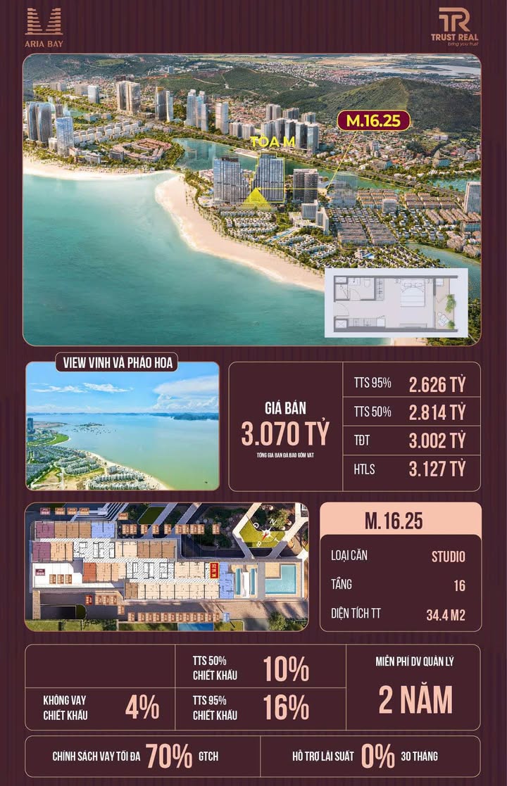 Căn hộ Aria Bay Hạ Long 34.5m² giá 2.6 tỷ - View vịnh đắt giá, đầu tư sinh lời!