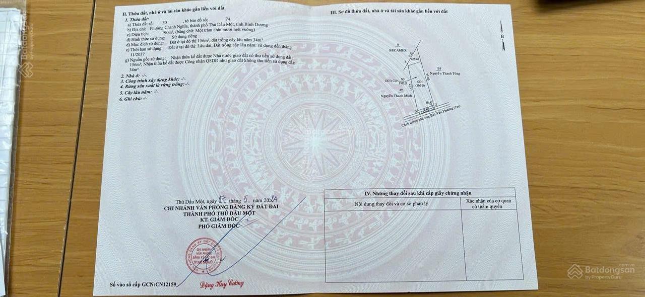 Đất nền phường Chánh Nghĩa, Thủ Dầu Một 190m² giá 6.8 tỷ - Vị trí đắc địa, tiềm năng tăng giá cao!