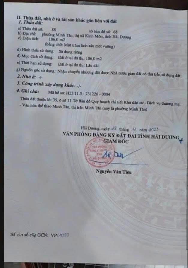 Đất nền Minh Tân Kinh Môn 106m² giá 2 tỷ - Đầu tư sinh lời ngay!