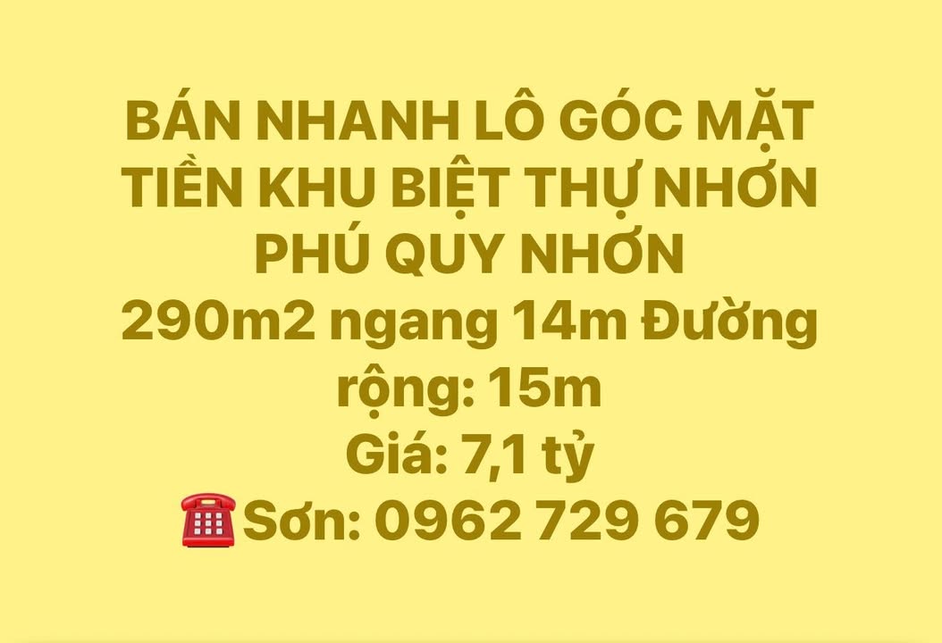 Bán nhà phố Nhơn Phú, Quy Nhơn 290m² giá 7.1 tỷ - Lô góc mặt tiền nổi bật!