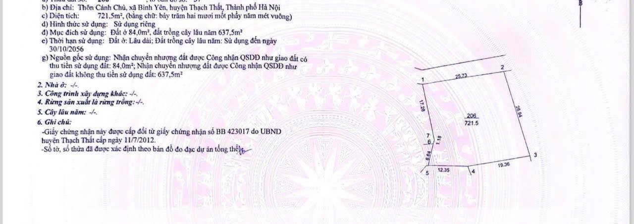 Đất nền Thạch Thất 721m² - Mặt tiền rộng gần 26m, giá thỏa thuận hấp dẫn!