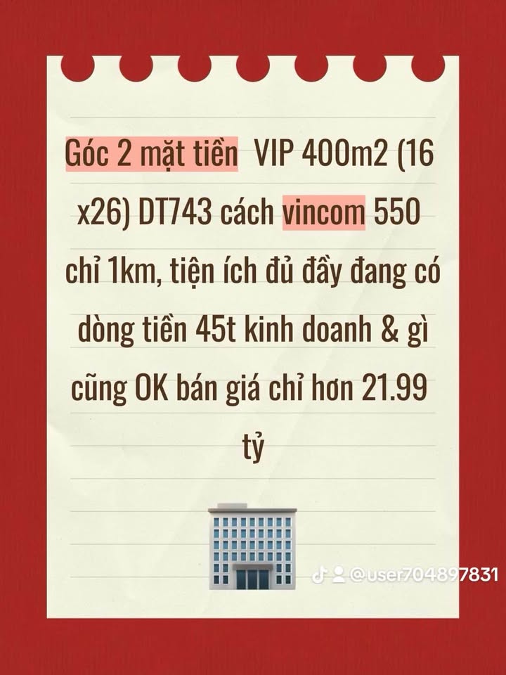 Đất 2 mặt tiền ĐT743 Dĩ An 400m² giá 21.99 tỷ - Cơ hội đầu tư hiếm có!