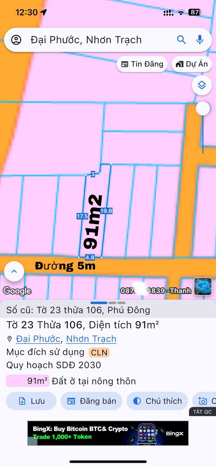 Đất nền Đại Phước 91m² giá 1.15 tỷ - Dân cư đông đúc, vị trí thuận lợi!
