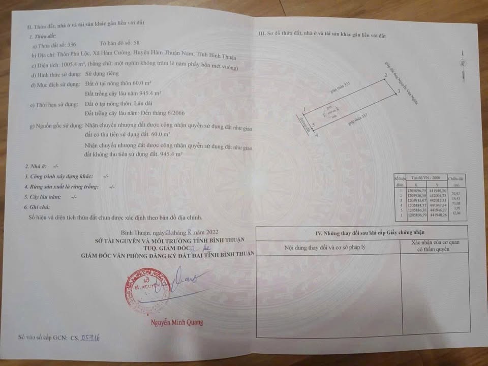 Đất vườn thổ cư xã Hàm Cường, Bình Thuận 1000m² giá 850 triệu - Cơ hội đầu tư hấp dẫn!