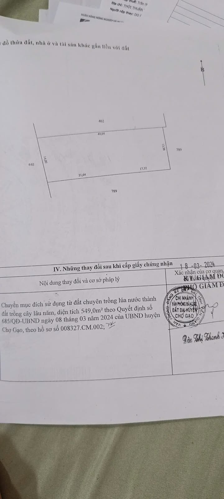 Đất vườn 549m² tại Trường Xuân B, Chợ Gạo giá 300 triệu - Cơ hội đầu tư hấp dẫn!