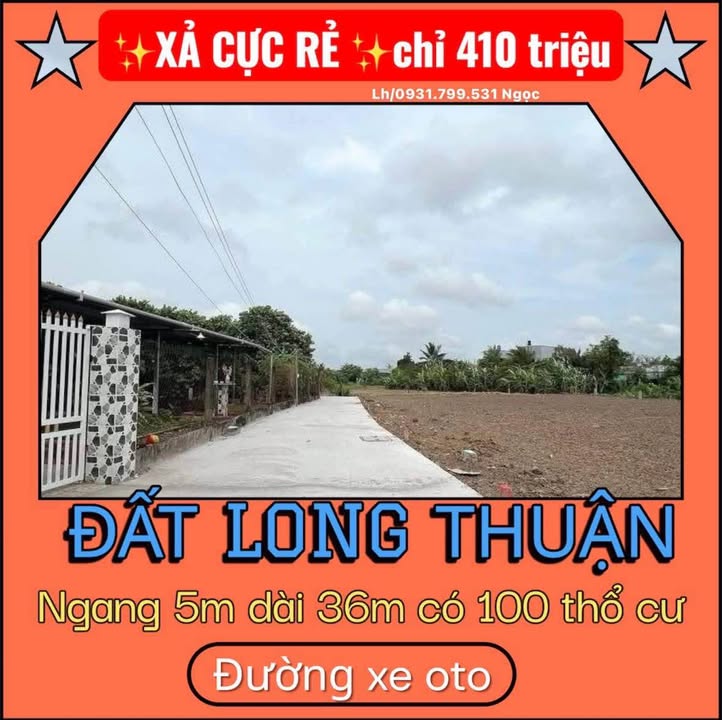 Đất nền Long Thuận 180m² giá 410 triệu - Sổ đỏ chính chủ, đầu tư tiềm năng!
